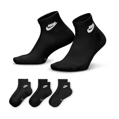 Nike Everyday Elevated Unisex Adult 3 Pair Quarter Ankle Socks In Black