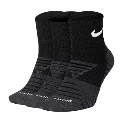 Nike Everyday Max Cushioned Unisex Adult Multi-pack 3 Pair Quarter Ankle Socks In Black