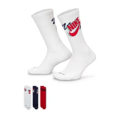 Nike Everyday Plus Athletic Unisex Adult 3 Pair Crew Socks In White