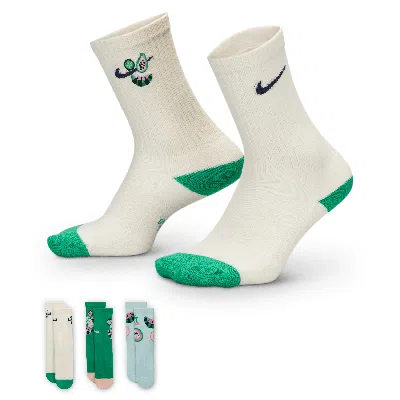 Nike Everyday Plus Big Kids' Cushioned Crew Sock (3 Pair) In Multicolor