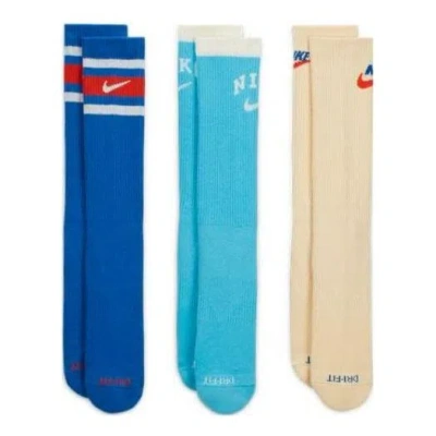 Nike Everyday Plus Cushion 3 Pack Crew Socks 'blue Beige'