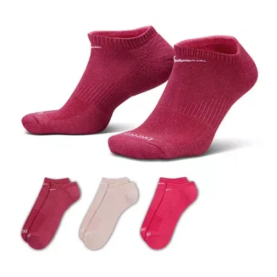 Nike Everyday Plus Cushion Unisex Adult Multi-pack 3 Pair No Show Socks In Red