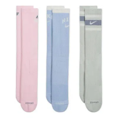 Nike Everyday Plus Cushioned Crew Kit 3 Pares 'pink Blue Green' In Multi