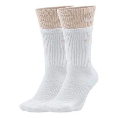 Nike Everyday Plus Cushioned Double Layer Splicing Training Sports Socks Unisex 2 Pairs Pink White