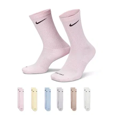 Nike Everyday Plus Cushioned Unisex Adult 6 Pair Crew Socks In Pink