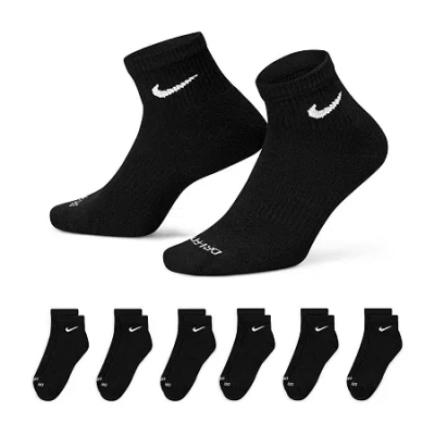 Nike Everyday Plus Cushioned Unisex Adult Breathable Multi-pack 6 Pair Quarter Ankle Socks In Black