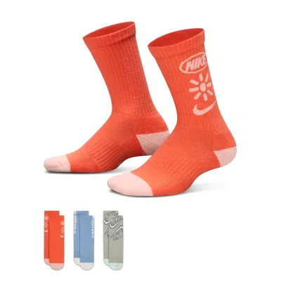Nike Everyday Plus Kids' Cushioned Crew Socks (3-pair) In Orange