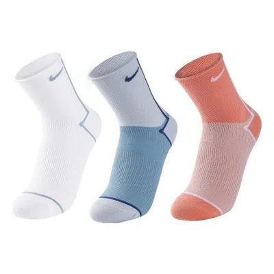 Nike Everyday Plus Lightweight Training Sports Breathable Socks Couple Style 3 Pairs White Pink Blue In Multi