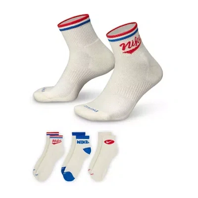 Nike Everyday Plus Throwback Unisex Adult Breathable Multi-pack 3 Pair Quarter Ankle Socks In White