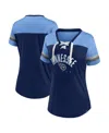 Nike Fanatics Branded Women's Navy/light Blue Tennessee Titans Blitz Glam Lace-up V-neck Jersey T-shirt In Anancbanan