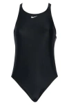 Nike Swim Solid Color One-piece Swimsuit With Zip Closure In Black