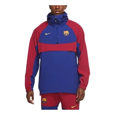 Nike Fc Barcelona Hooded Half Zipper Woven Pullover 'red Blue' In Multi