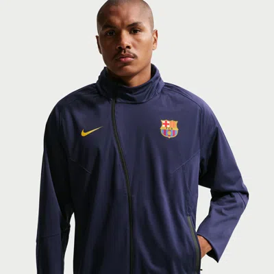 Nike Fc Barcelona Strike Shield  Men's Soccer Hooded Rain Jacket In Blue