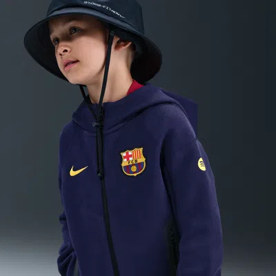 Nike Fc Barcelona Tech Big Kids' (boys')  Soccer Fleece Full-zip Hoodie In Blue