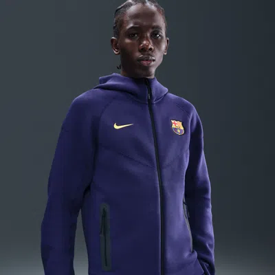 Nike Fc Barcelona Tech Windrunner  Men's Soccer Fleece Full-zip Hoodie In Blue