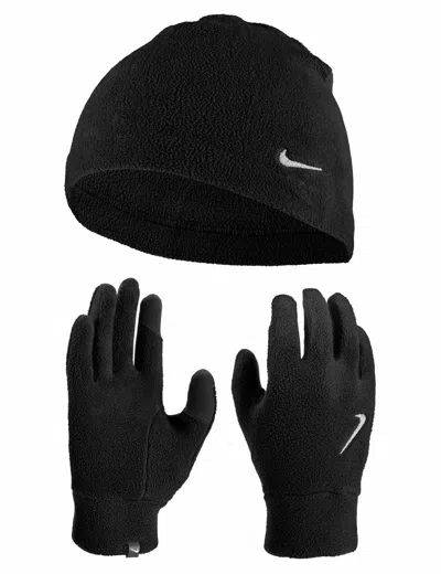 Nike Fleece Hat And Glove Set In Black