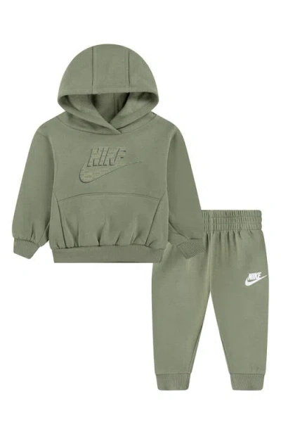 Nike Babies'  Fleece Pullover Hoodie & Joggers Set In Oil Green