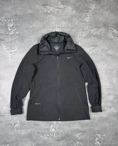 Pre-owned Nike Fleece Sweatshirt Nylon Collared Size L Streetwear In Black