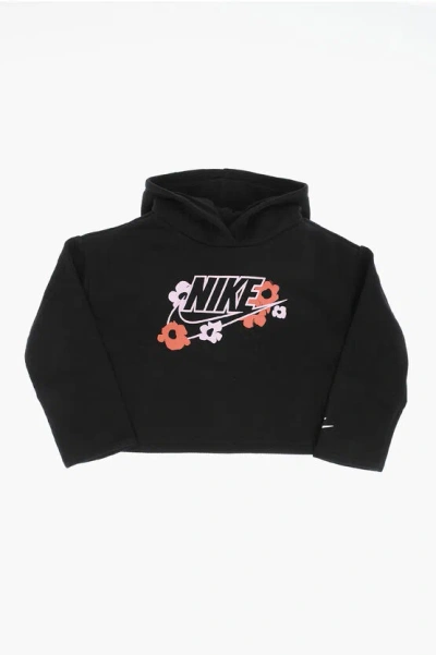 Nike Fleeced Cotton Blend Hoodie With Printed Logo In Black