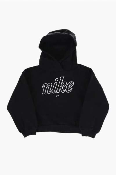 Nike Fleeced Cotton Hoodie With Contrasting Logo In Black