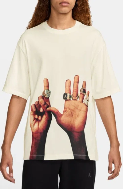 Nike Flight Mvp Rings Oversize Graphic T-shirt In Sail/black