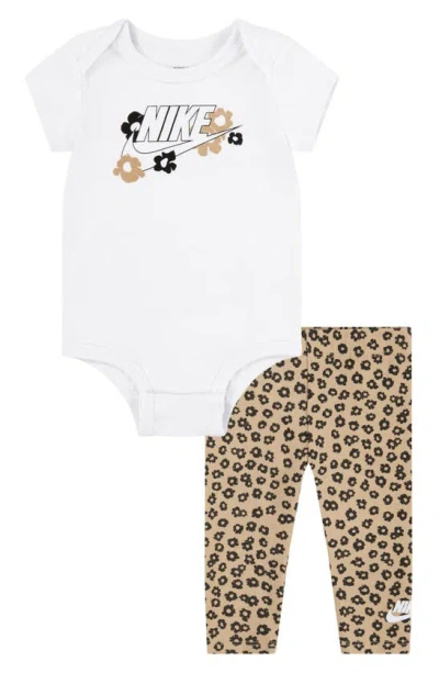 Nike Babies'  Floral Bodysuit & Leggings Set In Hemp
