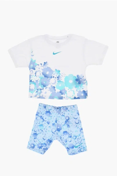 Nike Floral Motif Shorts And Crew-neck T-shirt Set