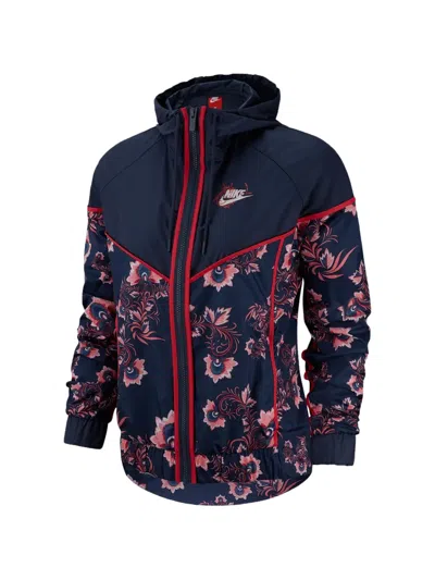 Nike Floral-print Windbreaker In Blue