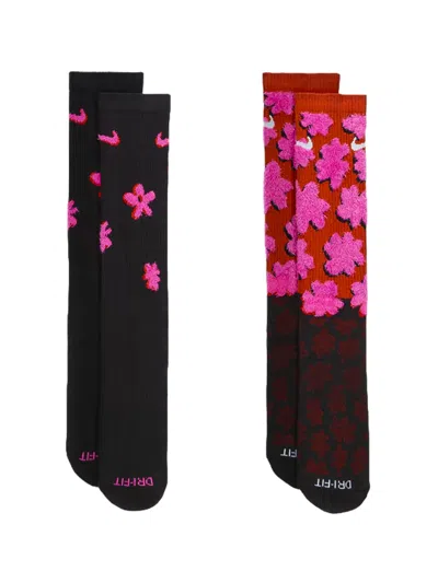 Nike Floral-embroidered Socks (set Of Two) In Black