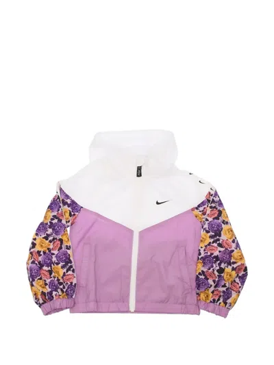 Nike Kids' Floral-print Hooded Windbreaker In White