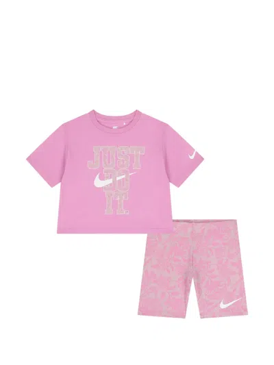 Nike Babies' Floral-print Shorts Set In Pink