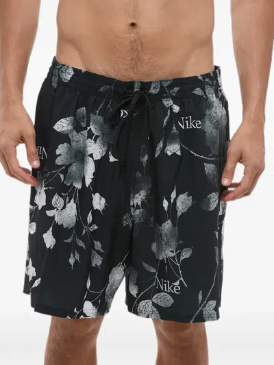 Nike Floral-print Swim Shorts In Black