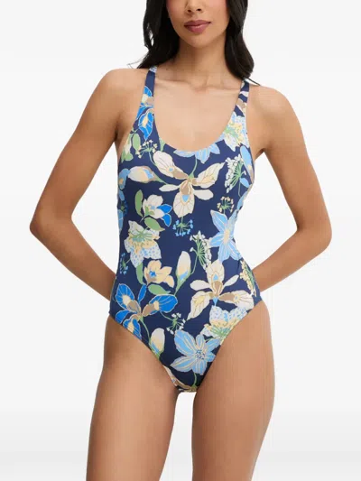 Nike Floral-print Swimsuit In Blue