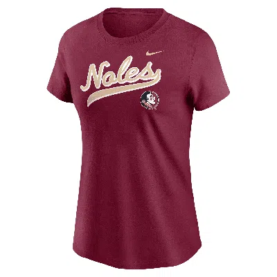 Nike Florida State Athletic Prep Arch Local Script  Women's College T-shirt In Burgundy