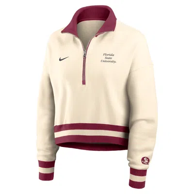 Nike Florida State Legacy  Women's College Cropped 1/4-zip Crew In Brown