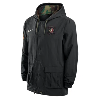 Nike Florida State  Men's Full-snap Hooded Military Jacket In Black