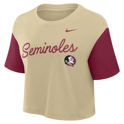 Nike Florida State Script  Women's Dri-fit College Cropped T-shirt In Yellow