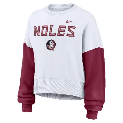 Nike Women's White Florida State Seminoles Color Block Oversized Cropped Pullover Sweatshirt