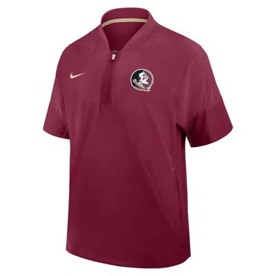 Nike Florida State Sideline Coach  Men's College 1/2-zip Short-sleeve Hooded Jacket In Pink