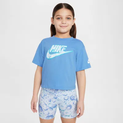 Nike Flow-ral Little Kids' Boxy Graphic T-shirt In Blue