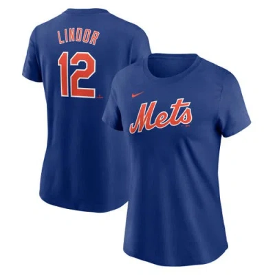 NIKE NIKE FRANCISCO LINDOR ROYAL NEW YORK METS FUSE NAME & NUMBER T-SHIRT
