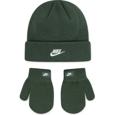 Nike Kids'  Futura Beanie & Gloves Set In Green