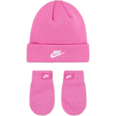 Nike Kids'  Futura Beanie & Gloves Set In Pink