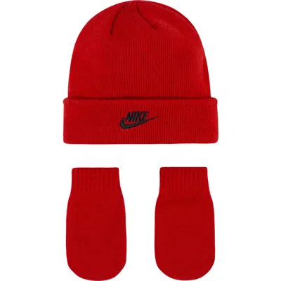Nike Kids'  Futura Beanie & Gloves Set In Red