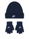 Nike Boys Futura Beanie Hat And Gloves Set In Blue