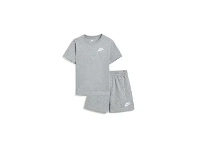 Nike Futura Club Shorts Set (little Kid) Boy's Shorts Dark Grey Heather: 6 Little Kid One Size In Gray