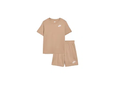 Nike Futura Club Shorts Set (little Kid) Boy's Shorts Hemp: 7 Little Kid One Size In Brown