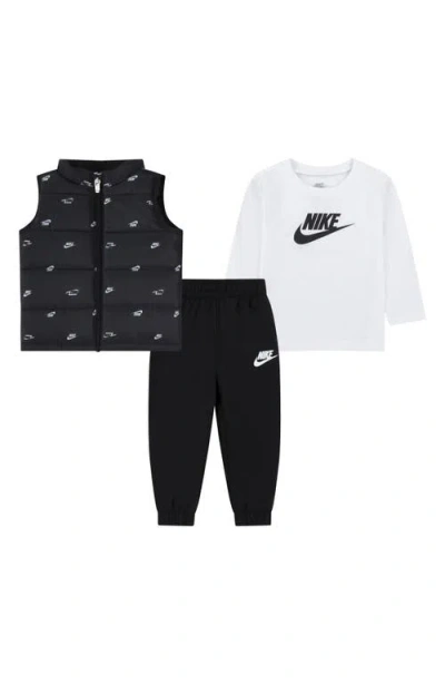 Nike Babies'  Futura Logo Print Puffer Vest, Graphic T-shirt & Joggers Set In Black
