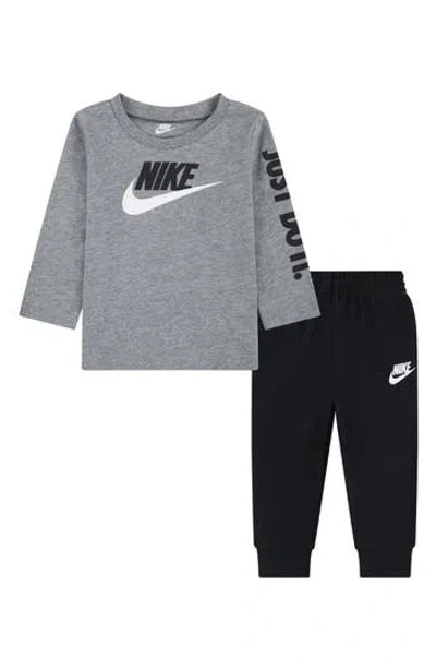 Nike Futura Long Sleeve Tee & Joggers Set In Black/grey