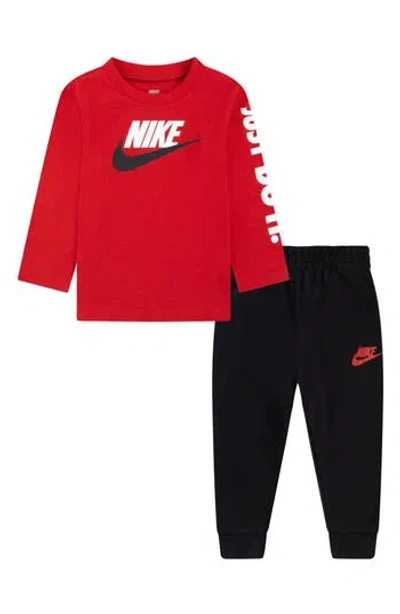 Nike Kids'  Futura Long Sleeve Tee & Joggers Set In University Red/black